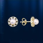 Stud earrings Russian yellow gold & pearls