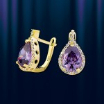 Earrings with amethyst. Yellow gold 585°