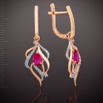 Earrings with diamonds, rubies, corundum gold 585°