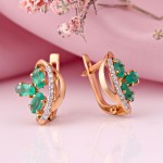 Gold earrings with diamonds & chrysoprase