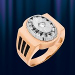 Men's ring Russian red gold 585 with zircons
