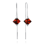 Silver pull-through earrings. Amber
