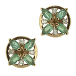 Golden earrings with emeralds and diamonds