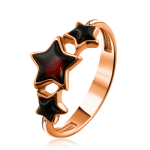 Позлатен сребърен пръстен с кехлибарени звезди