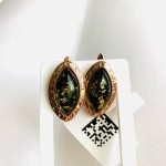 Gold-plated silver earrings with green amber