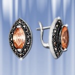 Earrings with zircon, marcasite. Silver 925