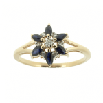 Golden ring with sapphires and diamonds