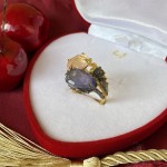 Aranyozott ezüst gyűrű ametiszttel és kvarccal