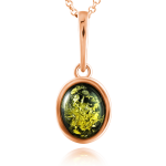 Yeşil kehribar ile altın kaplama gümüş kolye