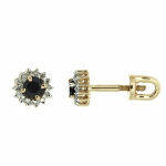 Golden stud earrings with sapphires and diamonds