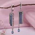Серебряные серьги. Кварц, Лондонский топаз, Цирконий