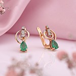 Gold earrings "Symphony". Diamonds and emerald