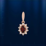 Pendant with garnet & fianites. Red gold