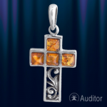 Pendant cross with amber, silver