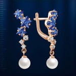 Earrings with pearls & spinel. Red gold