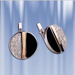 Серьги с ониксом. Серебряное золото
