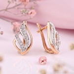 Gold earrings “flower leaf”. Diamonds