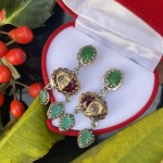 Ασημένια σκουλαρίκια "Zulfiya". Σμαράγδι, γρανάτης, χρυσοπράση