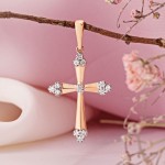 Russisch goud 585 Gold Cross -hanger met diamanten