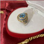 Gold-plated silver ring with aquamarine & zirconia