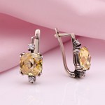 Серебряные серьги с цитрином и цирконием