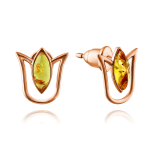 Gold-plated silver earrings "Lily". Amber