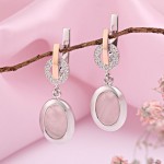 Zilveren oorbellen met goud, zirkonia & rozenkwarts
