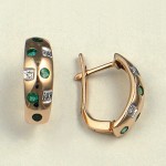 Gold earrings with diamonds, emerald