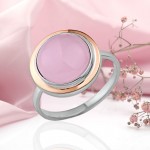 Srebrny pierścionek z kwarcem różowym i złotem