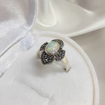 Opal ve markazit taşlı gümüş yüzük