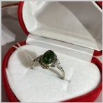 Silver ring with nephrite & zirconia