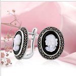 Серебряные серьги "Антик". Перламутр, оникс, марказит