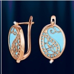 Earrings with turquoise, Russian gold jewelry