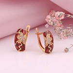 Gold earrings with zirconia and enamel
