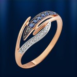 Χρυσό δαχτυλίδι με διαμάντια και ζαφείρι
