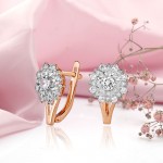 Gold earrings “Dandelion”. Zirconia