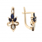 Golden earrings with sapphires and diamonds