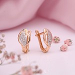 Gold earrings “flower leaf”. Zirconia