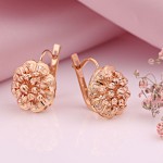 Gold earrings made of Russian red gold 585 with zirconia