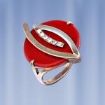 Ring with coral. Silver Gold