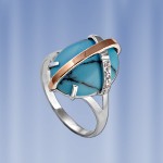 Silver ring with gold and turquoise