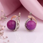 Silver earrings with red gold, charoite & zirconia
