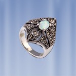 Silver ring with opal and marcasite
