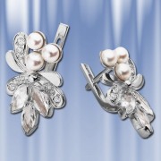 Russische Silberohrringe „Feuervogel“ mit Perlen