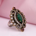 Silver ring with ruby, chrysoprase, zirconia