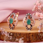 Gold-plated silver earrings "Pattern". Emerald and cubic zirconia