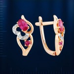 Earrings with brilliants, ruby ​​gold 585°