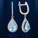 Серьги с топазом и фианитами. Биколор