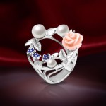 Silver ring with coral and pearl