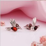 Серебряные серьги «Птички». Янтарь